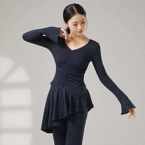 现代舞修身微喇叭裤遮臀假两件屁帘裙裤古典舞练功裤跳舞形体套装