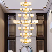 新中式 全铜实木客厅吊灯大气中古风禅意餐厅卧室别墅复式 楼大吊灯