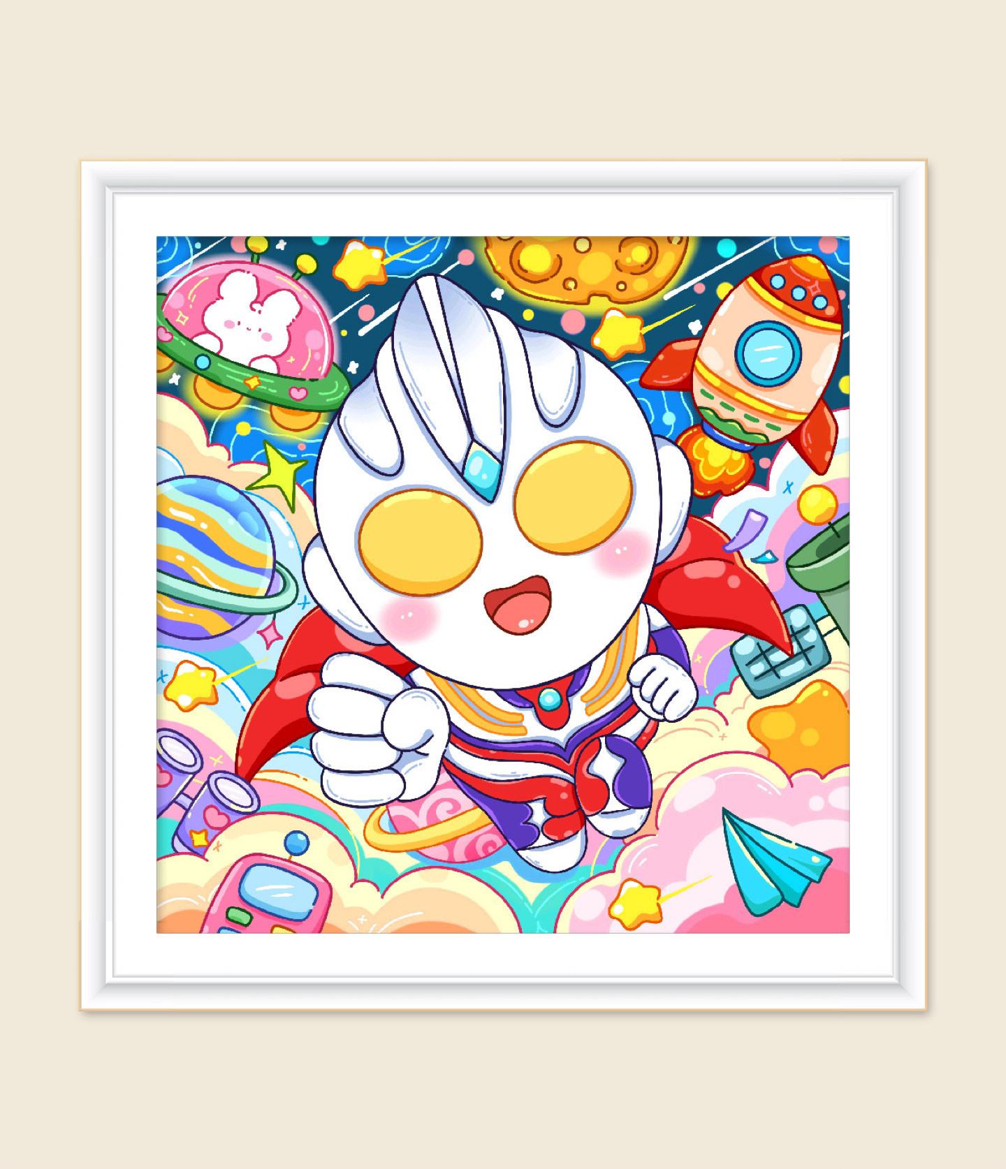 新疆长绒棉布，童趣奥特曼60*60大格十字绣（精准印花）