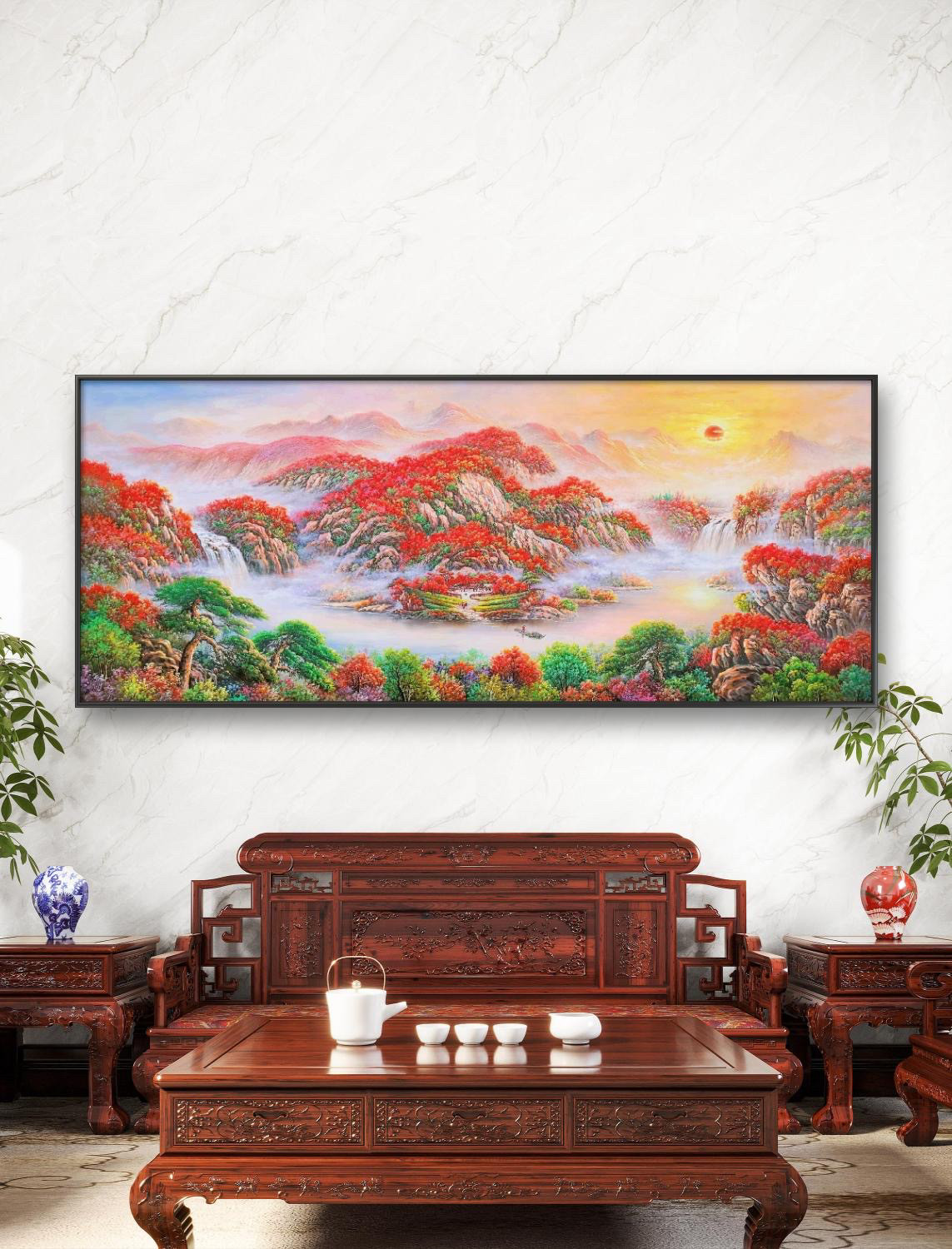 JH财运版鸿运当头230*100金丝布67色大格十字绣【印花清晰】