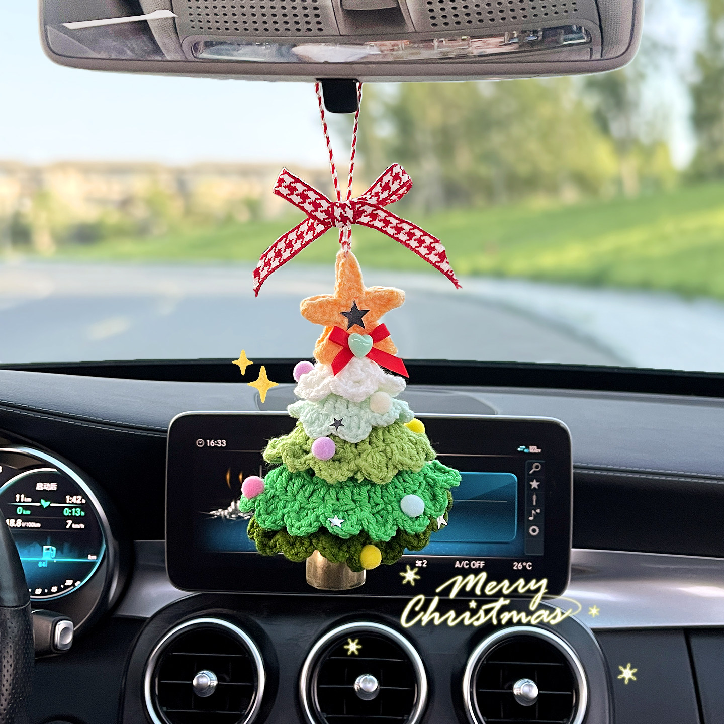 创意手工编织圣诞树车载挂件