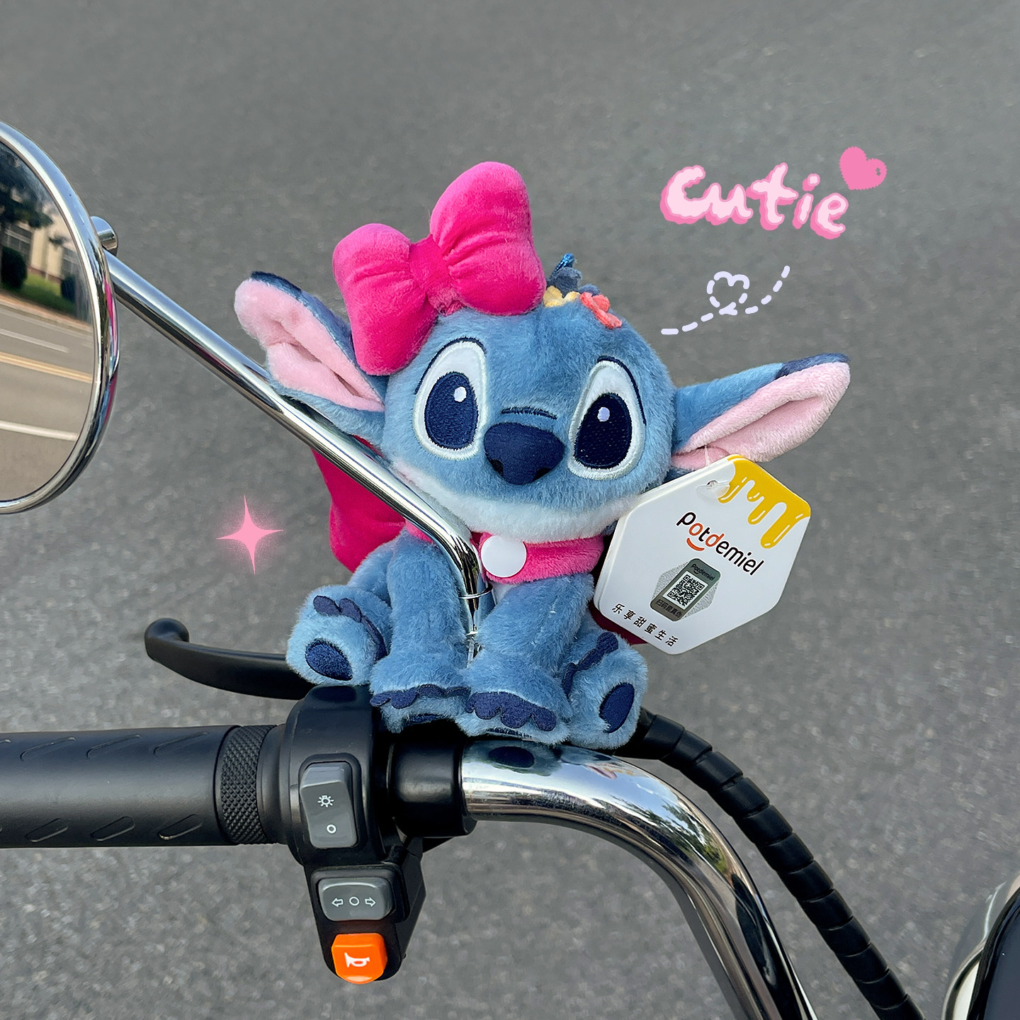 正版史迪仔玩偶电动车后视镜配饰