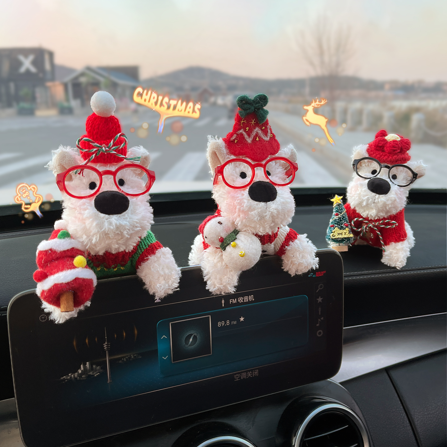 圣诞礼物西高地小狗汽车屏幕摆件