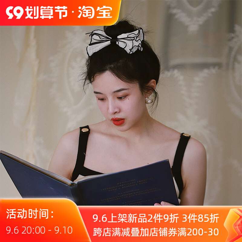 《莎莉文小姐》双层褶皱米白蝴蝶结发夹气质女后脑勺复古法式超仙