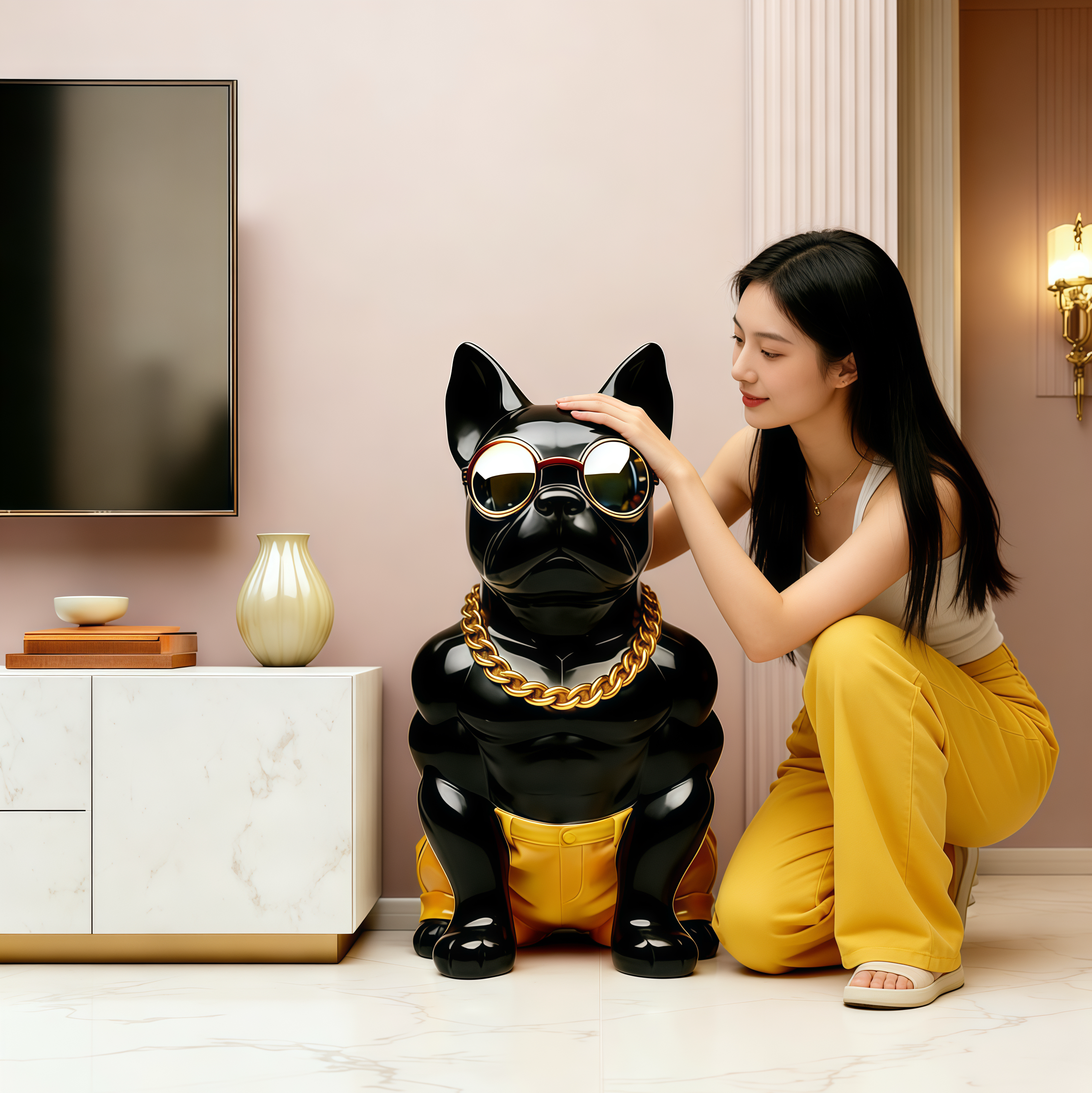 狗狗法斗狗摆件存钱罐创意摆件热销北欧风树脂大号道具家居橱窗装