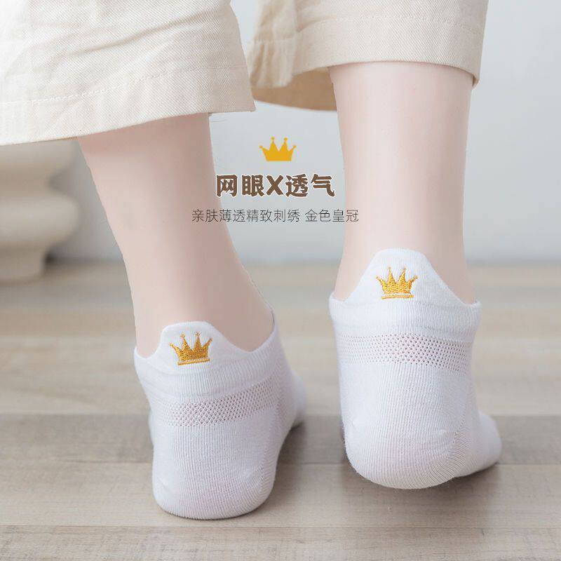 刺绣白色袜子女短袜夏季春秋网眼薄款日系可爱浅口船袜学生纯棉袜