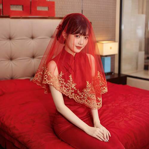 新娘红盖头结婚中式秀禾新款蕾丝