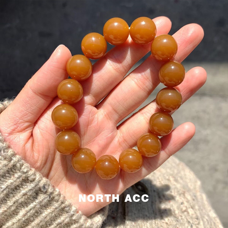 NORTHACC新中式天然玉髓水晶手串玉石蜜糖色手链老糖玉男女圆珠