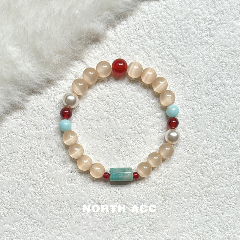 NORTHACC新中式复古红玛瑙猫眼珠手串小众气质天河石串珠手饰
