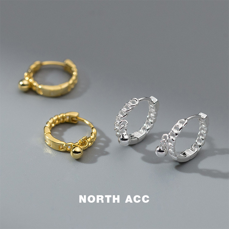 NORTHACC简约ins风高级感圆珠锁链相扣耳扣气质耳饰品女S925纯银