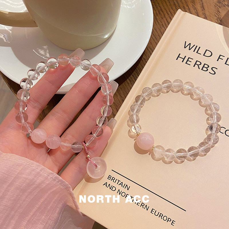NORTHACC新中式简约设计仙甜美清新白水晶手串粉晶平安扣少女手链