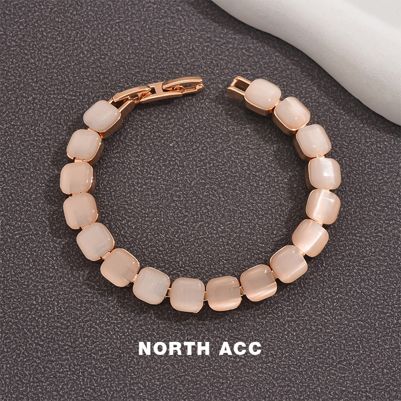 NORTHACC欧美极简肥方猫眼石玫瑰金色几何型高级感女式手链饰品
