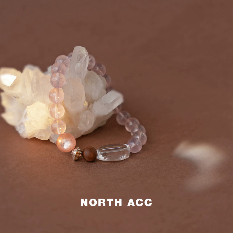 NORTHACC新中式复古原创天然马粉水晶手串女粉锂云母檀木手链女