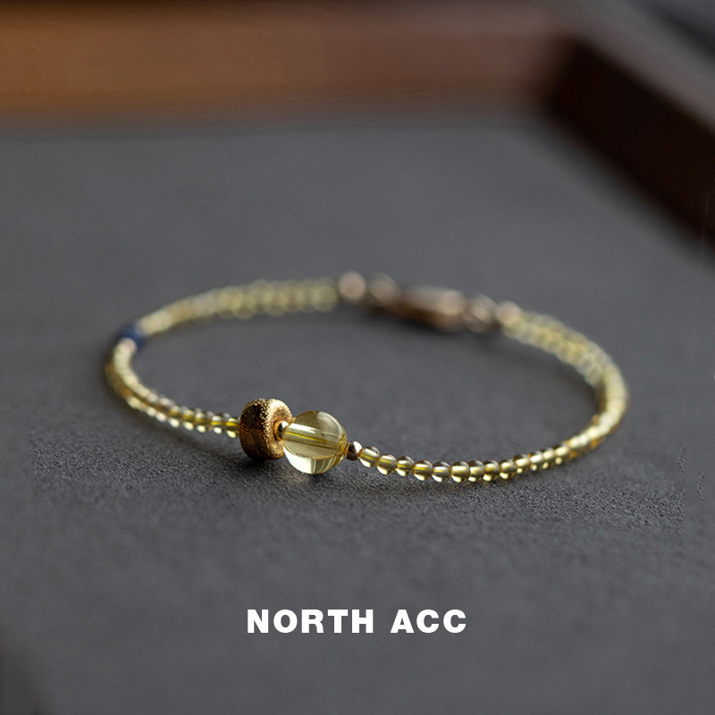 NORTHACC新中式复古手链天然黄水晶沙金转运珠手链细款水晶手链