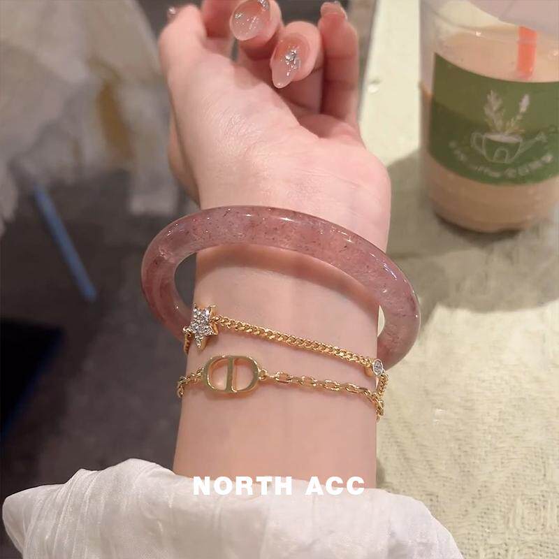 NORTHACC天然红草莓晶圆条手镯水晶体通透显白素圈镯子百搭小众
