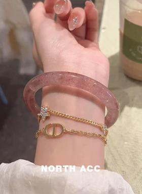 NORTHACC天然红草莓晶圆条手镯水晶体通透显白素圈镯子百搭小众