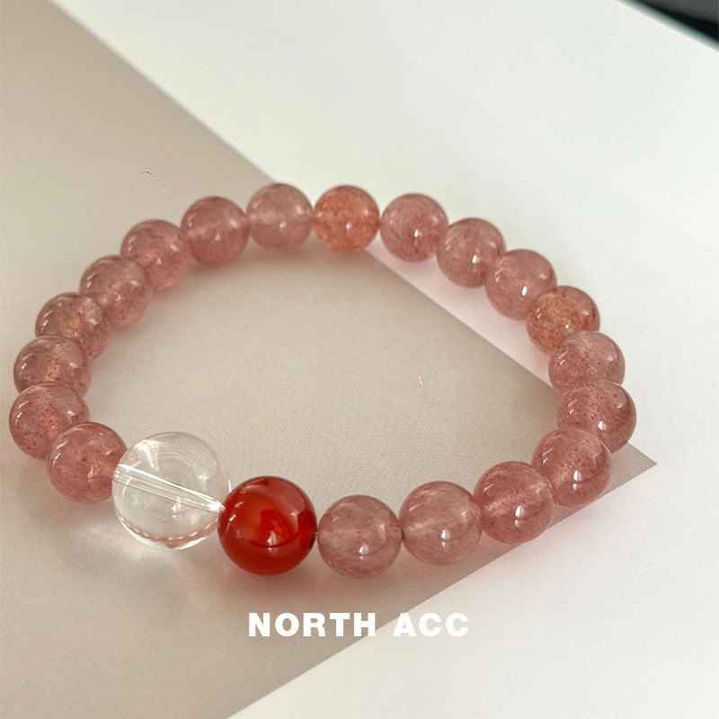 NORTHACC新中式复古原创设计粉色天然草莓晶白水晶红玛瑙小众百搭