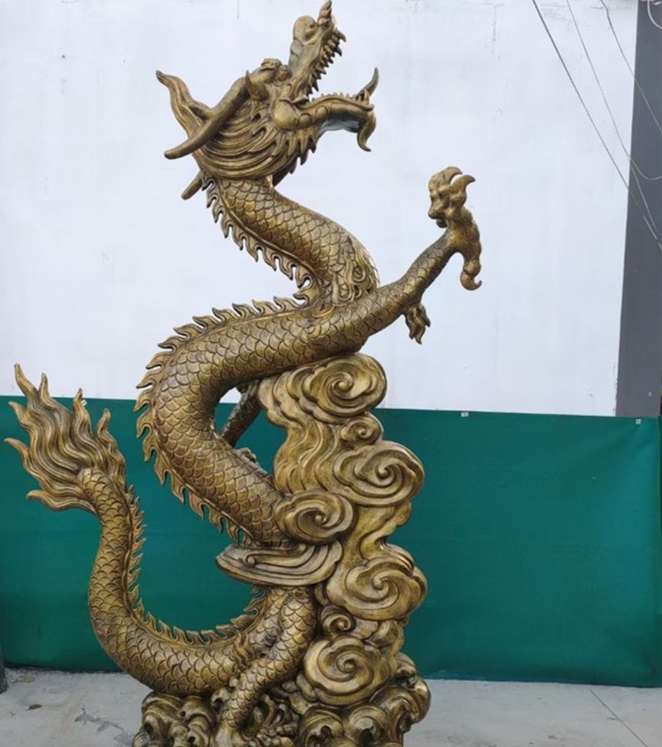 大型龙雕塑玻璃钢仿铜不锈钢铸铜石雕发光神龙金龙墙上挂件可定制