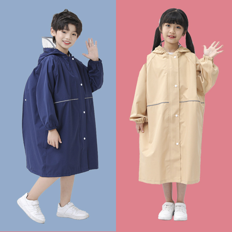 儿童中大童耐用雨衣轻薄便携连体小学生上学书包位防暴雨男女雨披