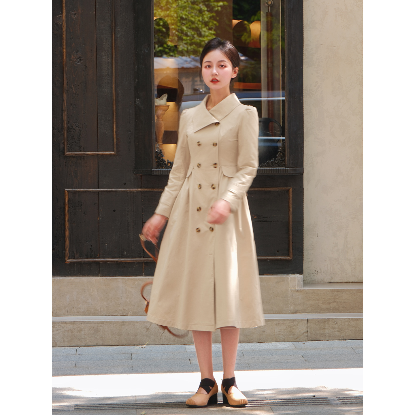 【奶油音乐会】小娜椒小个子收腰显瘦大裙摆千金风中长款风衣女