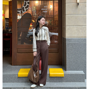 栖影密花 套装 小娜椒小个子优雅蕾丝显瘦衬衫 春季 女 棕色直筒裤