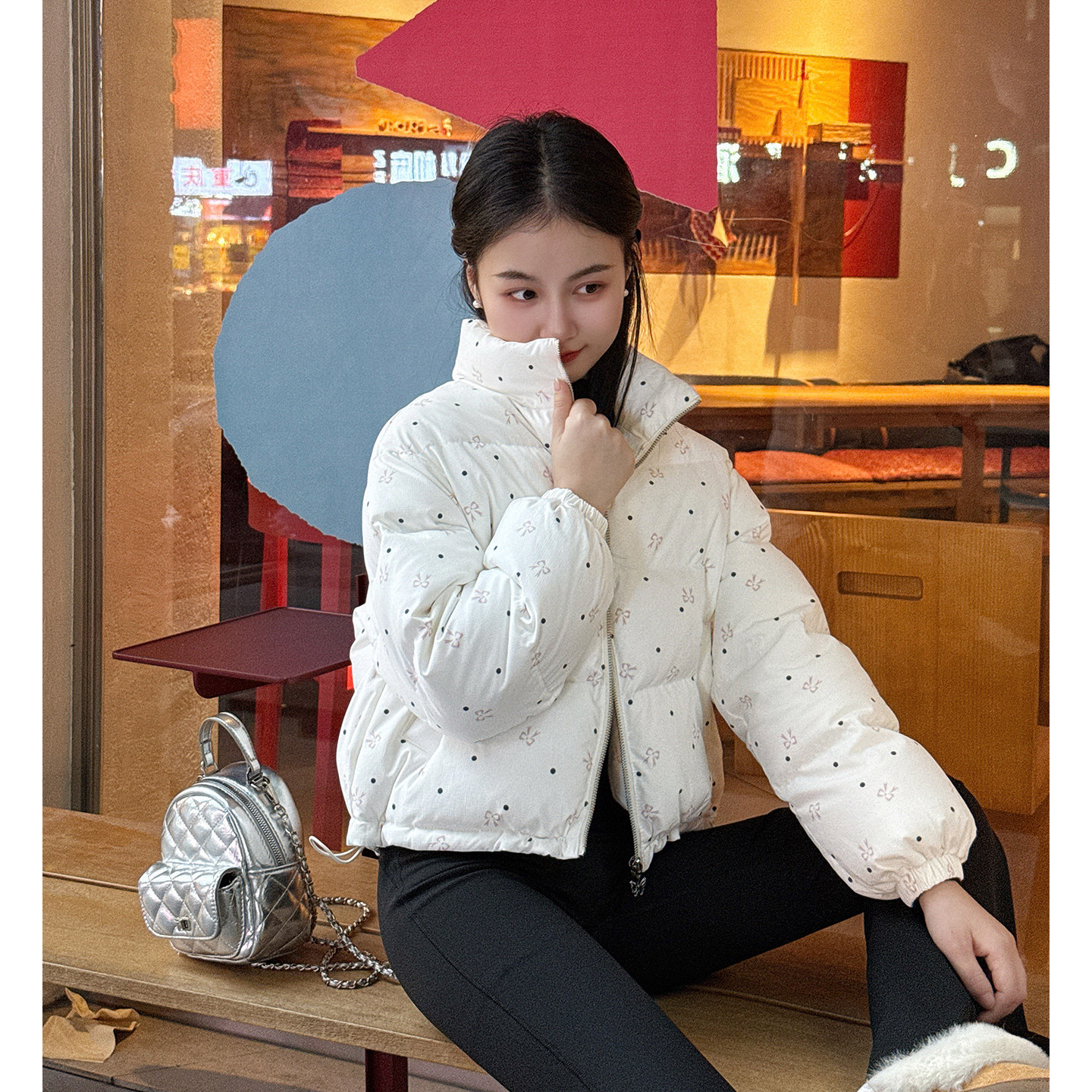 【漫花舒芙蕾】小娜椒小个子波点印花立领短款休闲羽绒服外套女,女装/女士精品,羽绒服,淘宝优惠券,粉丝福利购,淘宝优惠卷