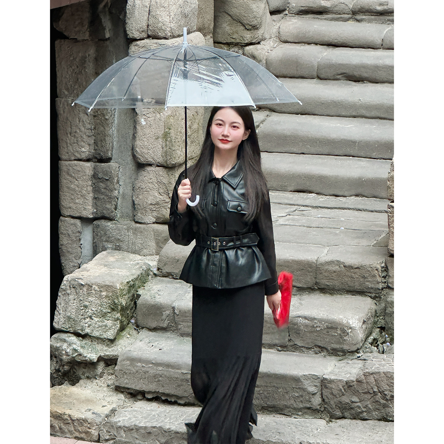 【街区焦点】小娜椒小个子秋季美式复古百搭腰带皮衣夹克外套女