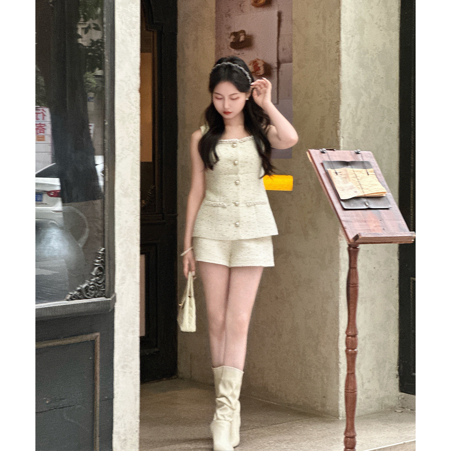 【浮世千金】小娜椒小个子时尚小香风收腰显瘦上衣减龄短裤套装女