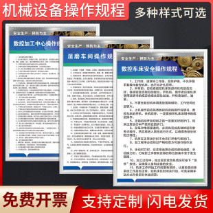 机械设备操作规程工厂车间消防安全生产管理车床机床钻床冲床空压机砂轮机锯床电焊切割折弯规章制度牌标识牌