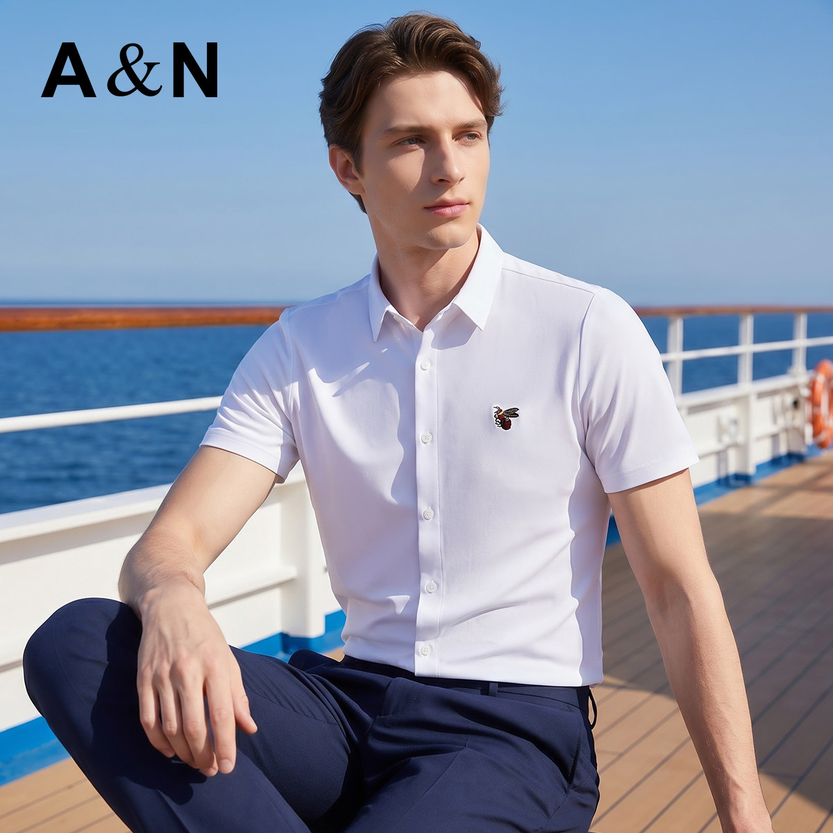 AntonNeal液氨丝光棉刺绣衬衫夏