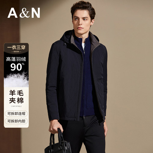 【羊毛填充&羽绒内胆】夹棉加厚连帽棉衣男中年可拆羽绒内胆外套