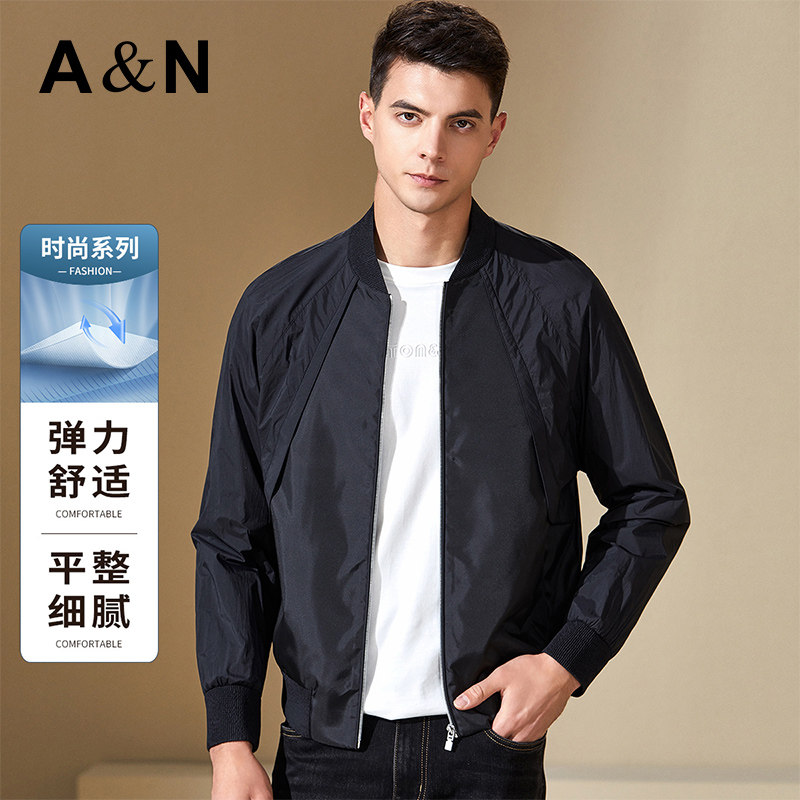AntonNeal品牌夹克外套春季立领商务休闲茄克男简约黑色