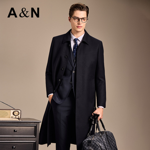 过膝外套 AntonNeal秋冬高级羊毛大衣男长款 精纺山羊绒&绵羊毛