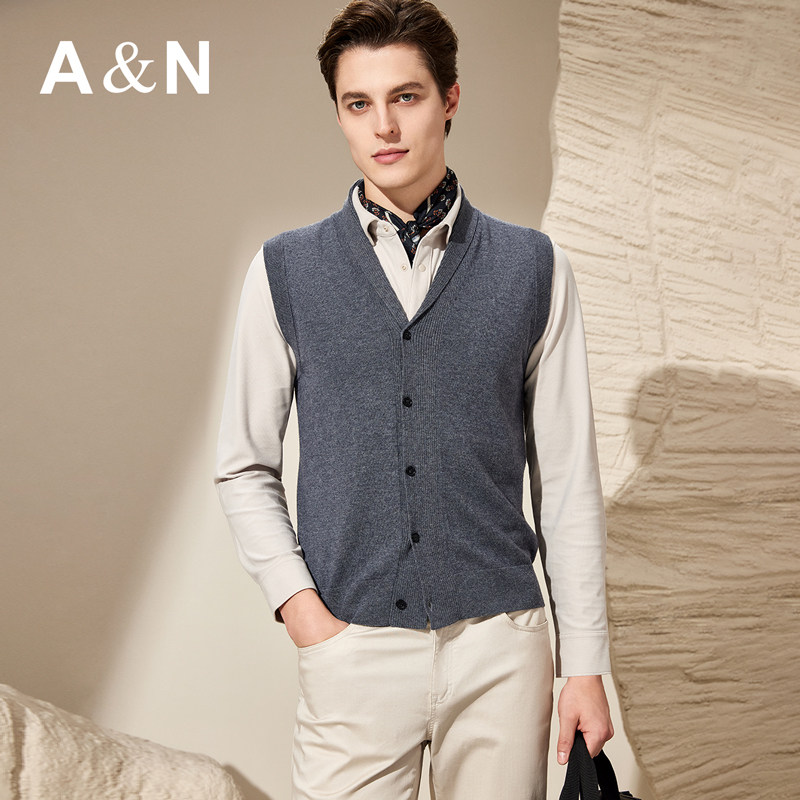 【10%山羊绒 】AntonNeal羊毛针织马甲男秋冬保暖百搭v领坎肩背心,男装,常规马甲,淘宝优惠券,粉丝福利购,淘宝优惠卷
