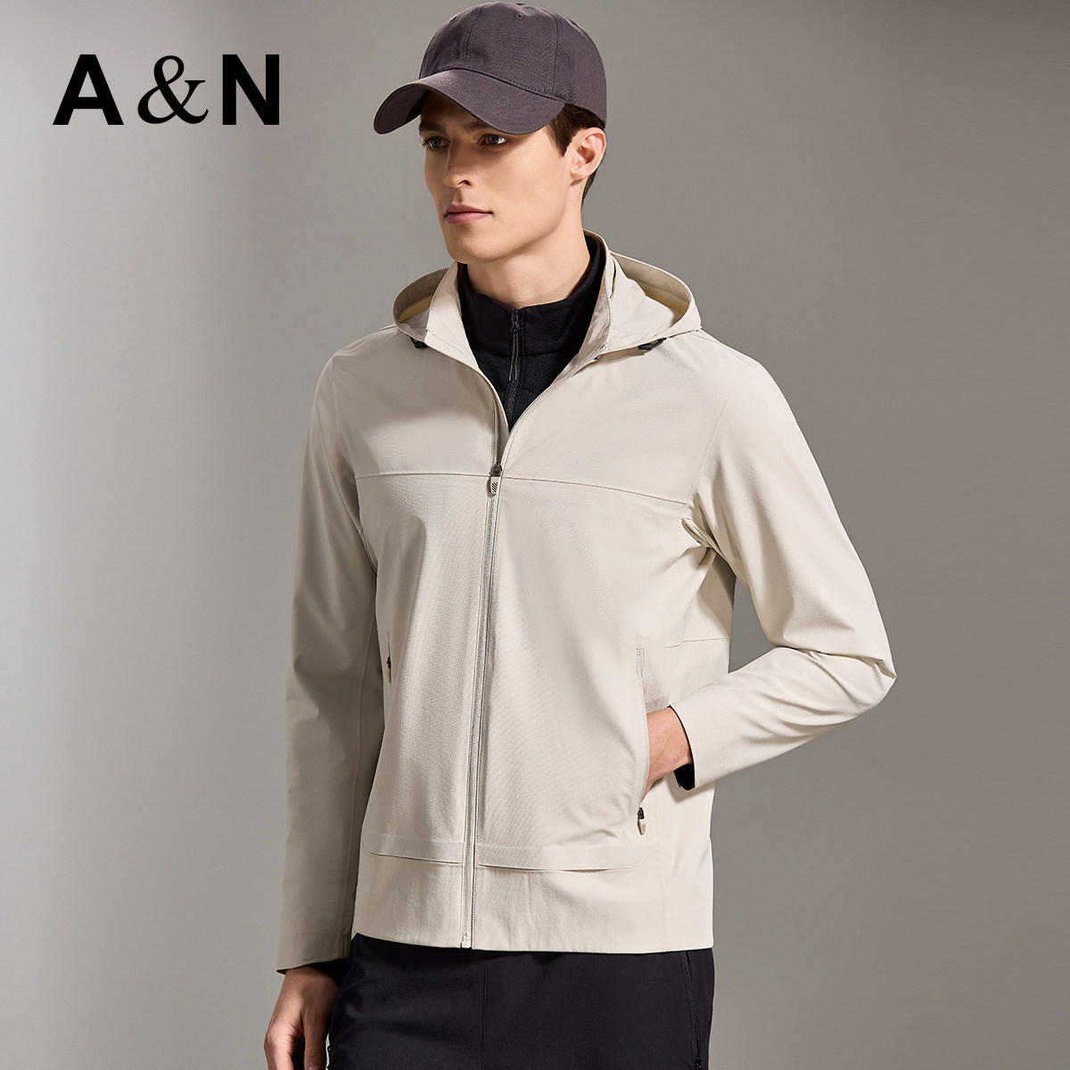 【轻量户外】AntonNeal男士休闲连帽夹克防风立领春季透气薄外套