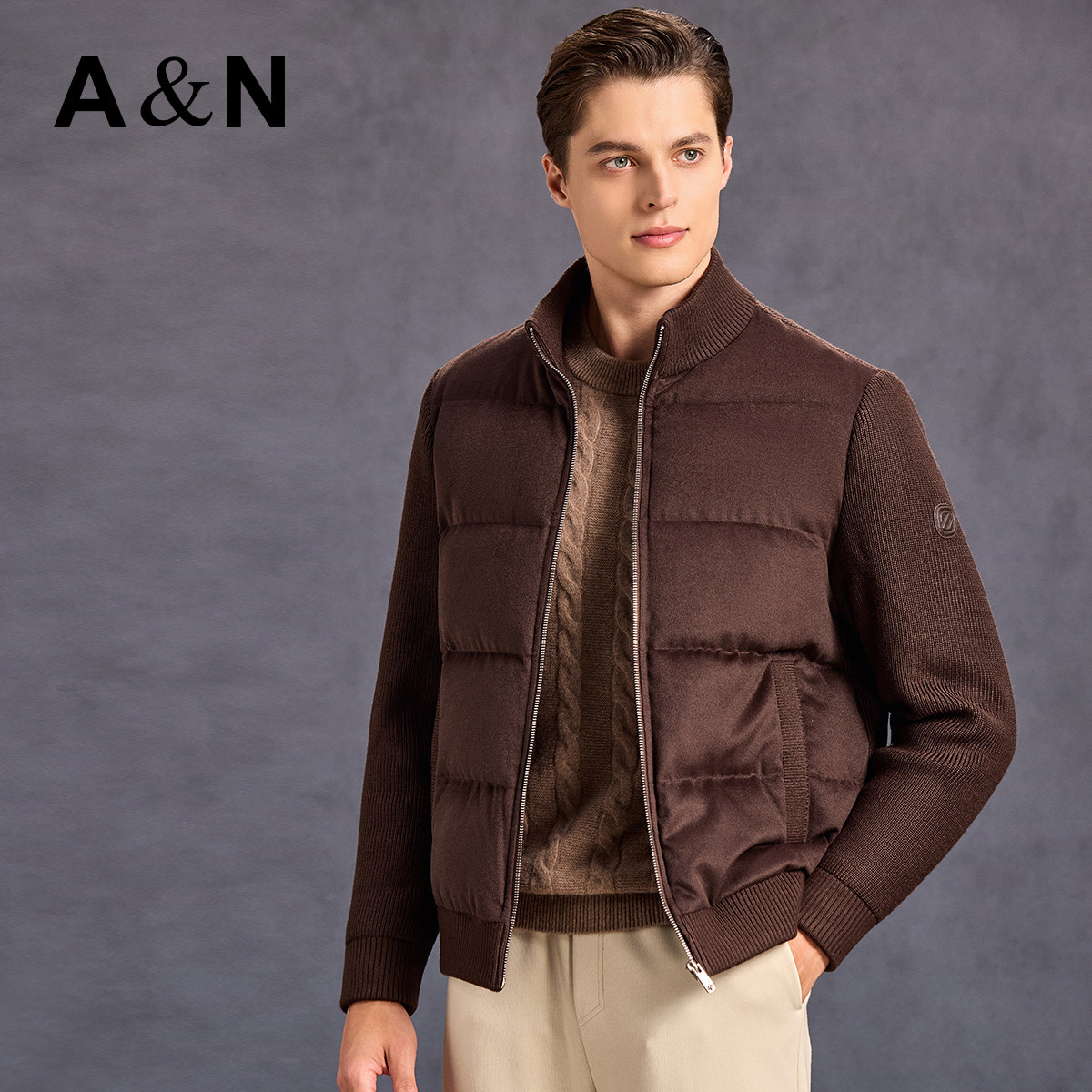 【轻奢老钱】AntonNeal高端针织拼接羽绒服男短款重磅厚羽绒外套