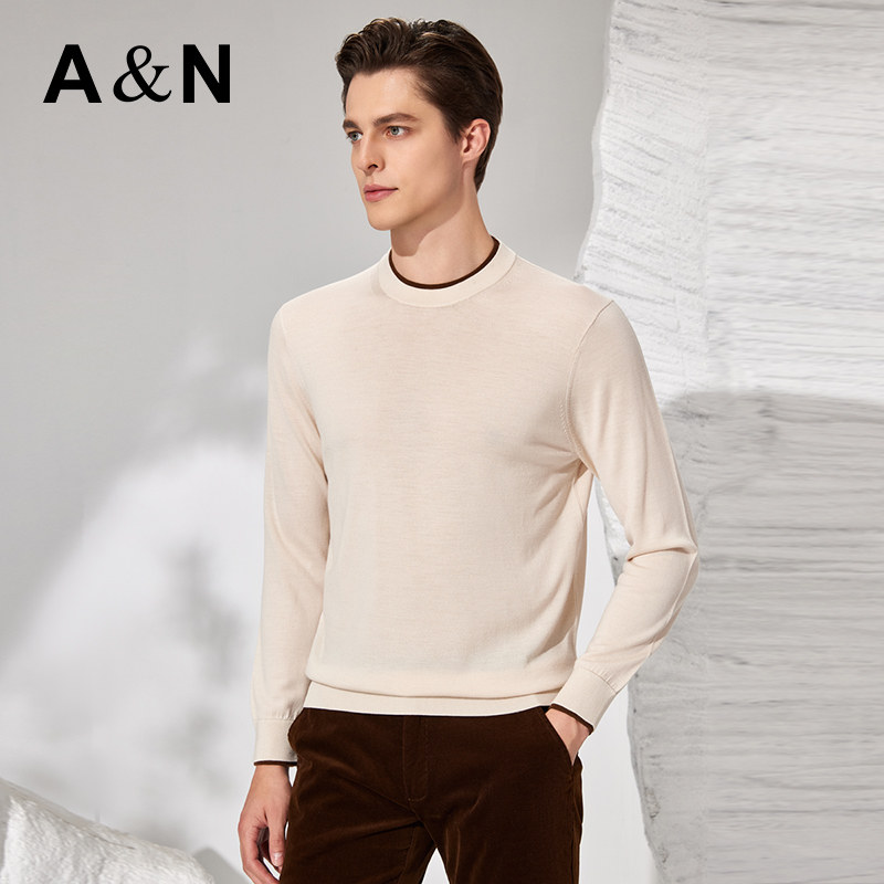 【100%精纺澳毛】简约撞色半高领羊毛衫男贴身薄款毛衣打底衫,男装,针织衫/毛衣,淘宝优惠券,粉丝福利购,淘宝优惠卷