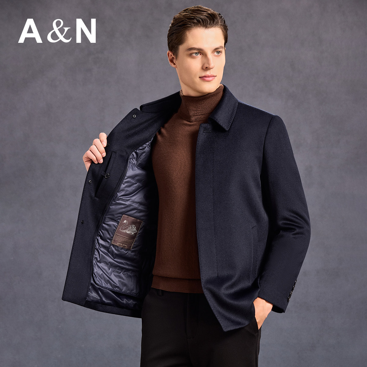 【10%山羊绒&可拆鹅绒内胆】秋冬高级羊毛大衣男保暖羽绒夹克外套