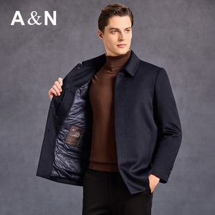 【10%山羊绒&可拆鹅绒内胆】秋冬高级羊毛大衣男保暖羽绒夹克外套