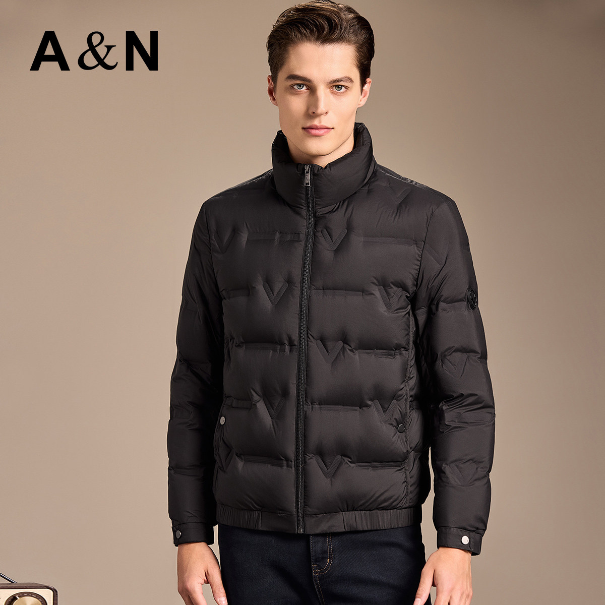 【高蓬羽绒&提花定位】AntonNeal保暖立领羽绒服男商务休闲外套冬