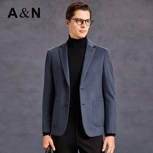 AntonNeal轻奢条纹单西平驳领男西服新郎伴郎西装 桑蚕丝&羊毛