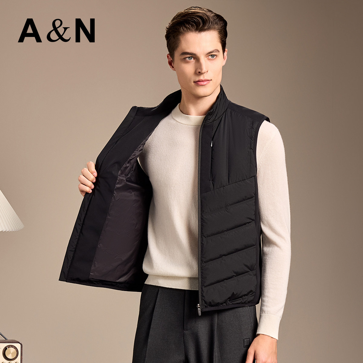 【轻户外羽绒】AntonNeal秋冬无袖男羽绒马甲保暖立领背心外套,男装,常规马甲,淘宝优惠券,粉丝福利购,淘宝优惠卷