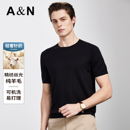 AntonNeal微米黄金羊毛机洗男T恤