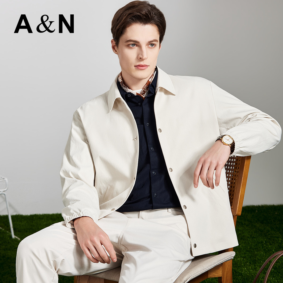 【定织哑光肌理】AntonNeal无龄感经典翻领夹克男微阔休闲外套春