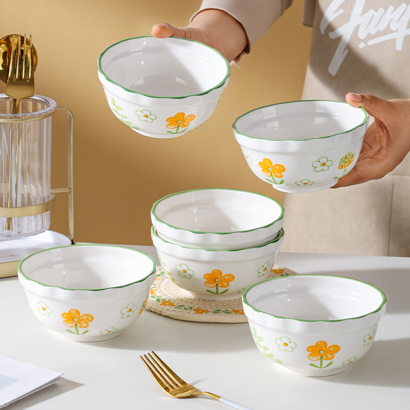 碗家用2024新款高颜值5.0英寸陶瓷米饭碗清新华语的吃饭小碗餐具