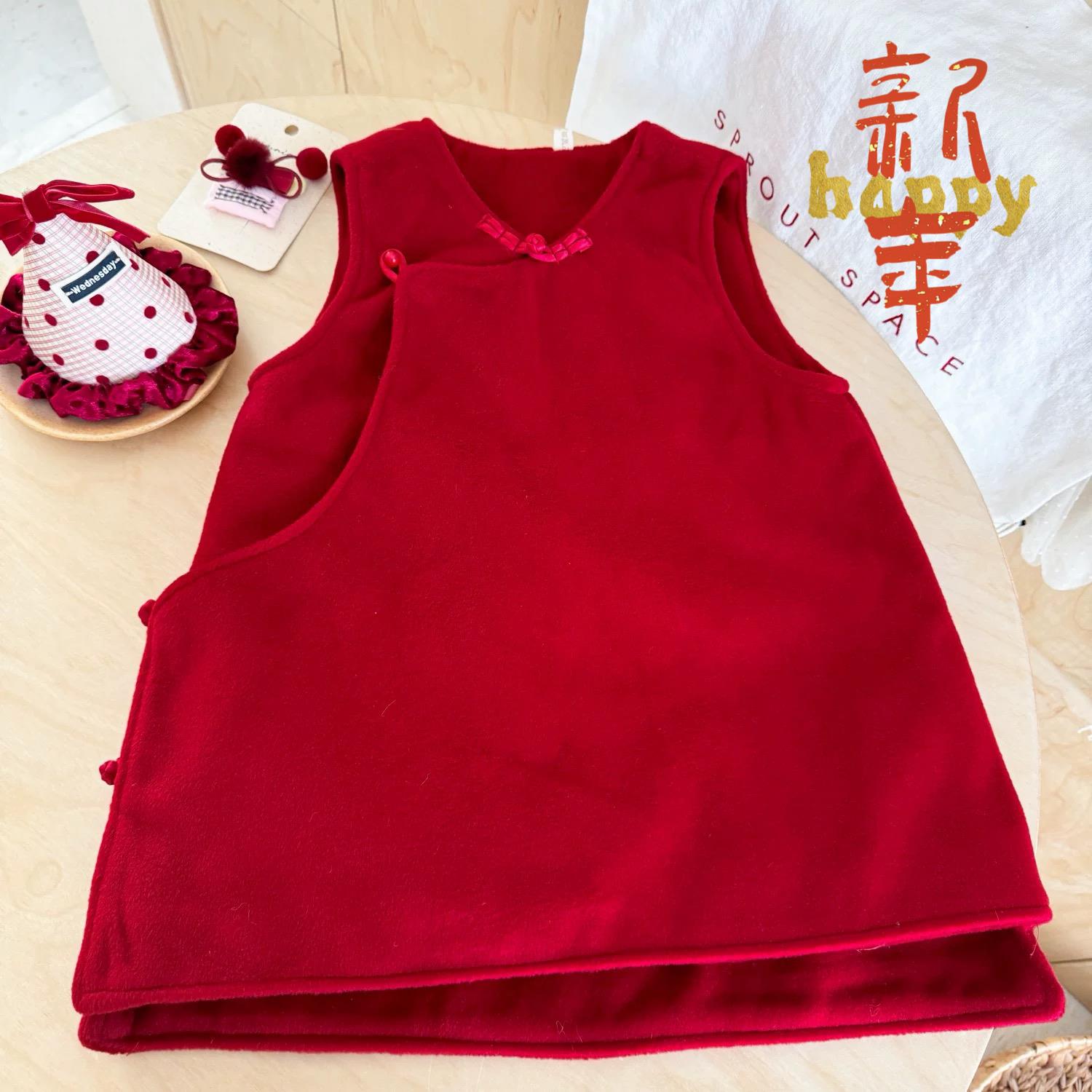 女童红色新中式加厚新年连衣裙
