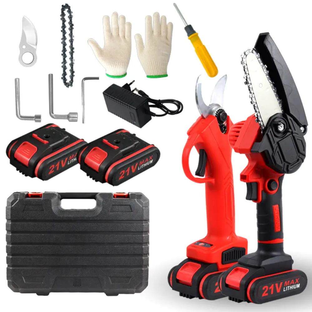 21v锂电链锯锂电剪刀组合套装园林修剪伐木工具