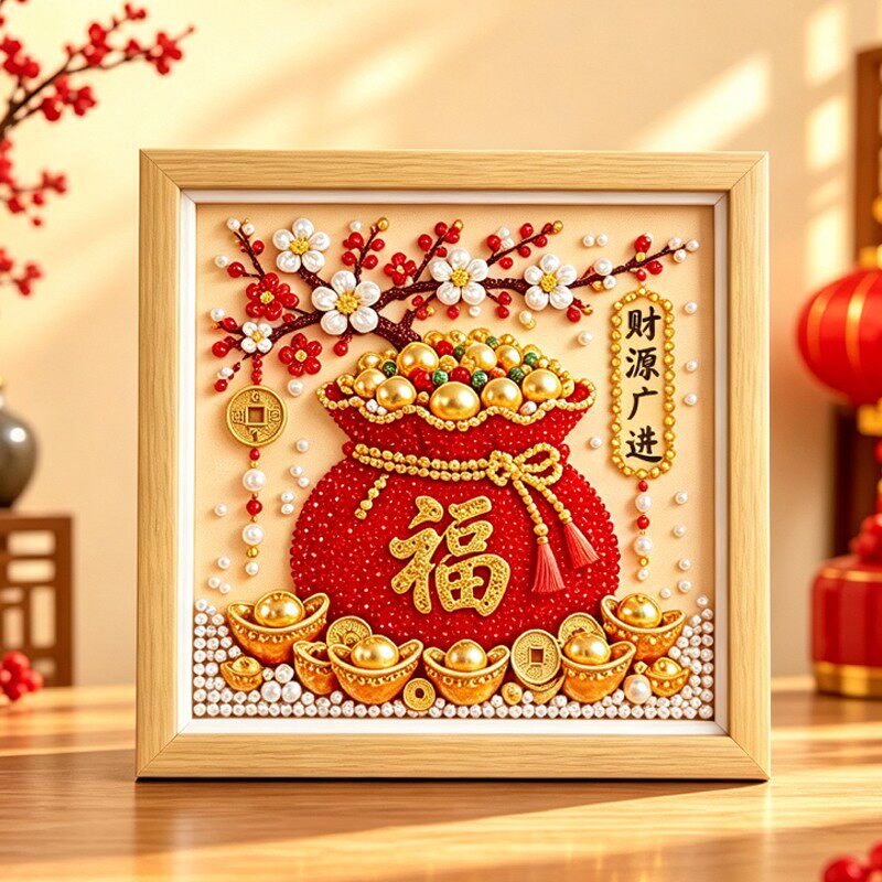 氧秘财神珍珠画diy手工粘贴材料包2026新款钻石画创意摆件装饰画