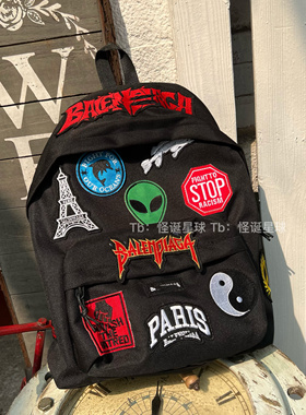 22SS Explorer外星人logo刺绣涂鸦贴画同款双肩包背包