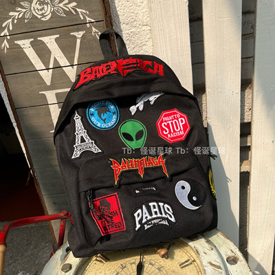 22SS Explorer外星人logo刺绣涂鸦贴画同款双肩包背包